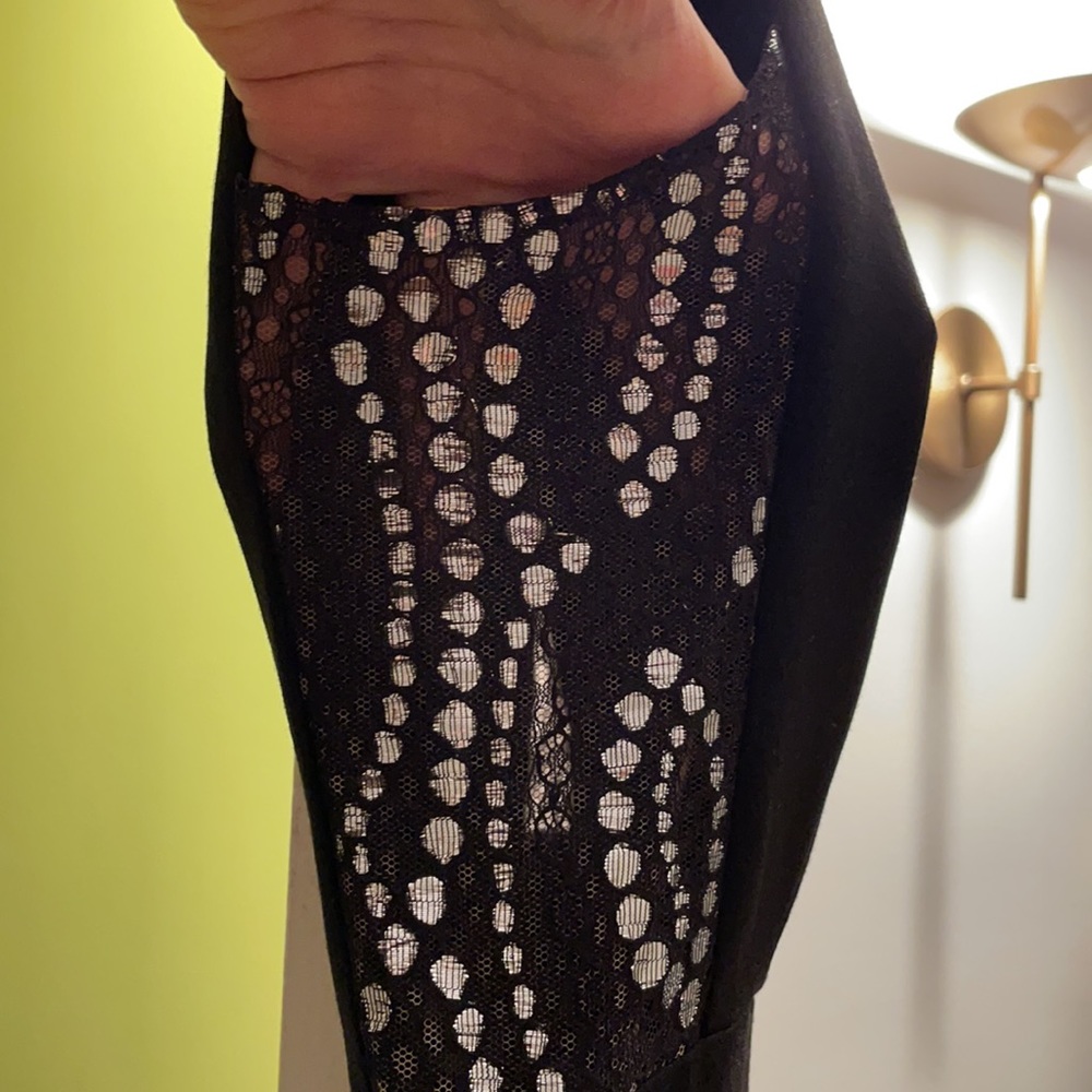 BCBG sleeveless peplum dress w sheer metallic
